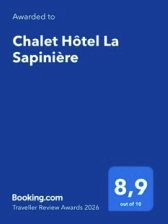 Booking traveller award 2026 for chalet hotel la sapiniere